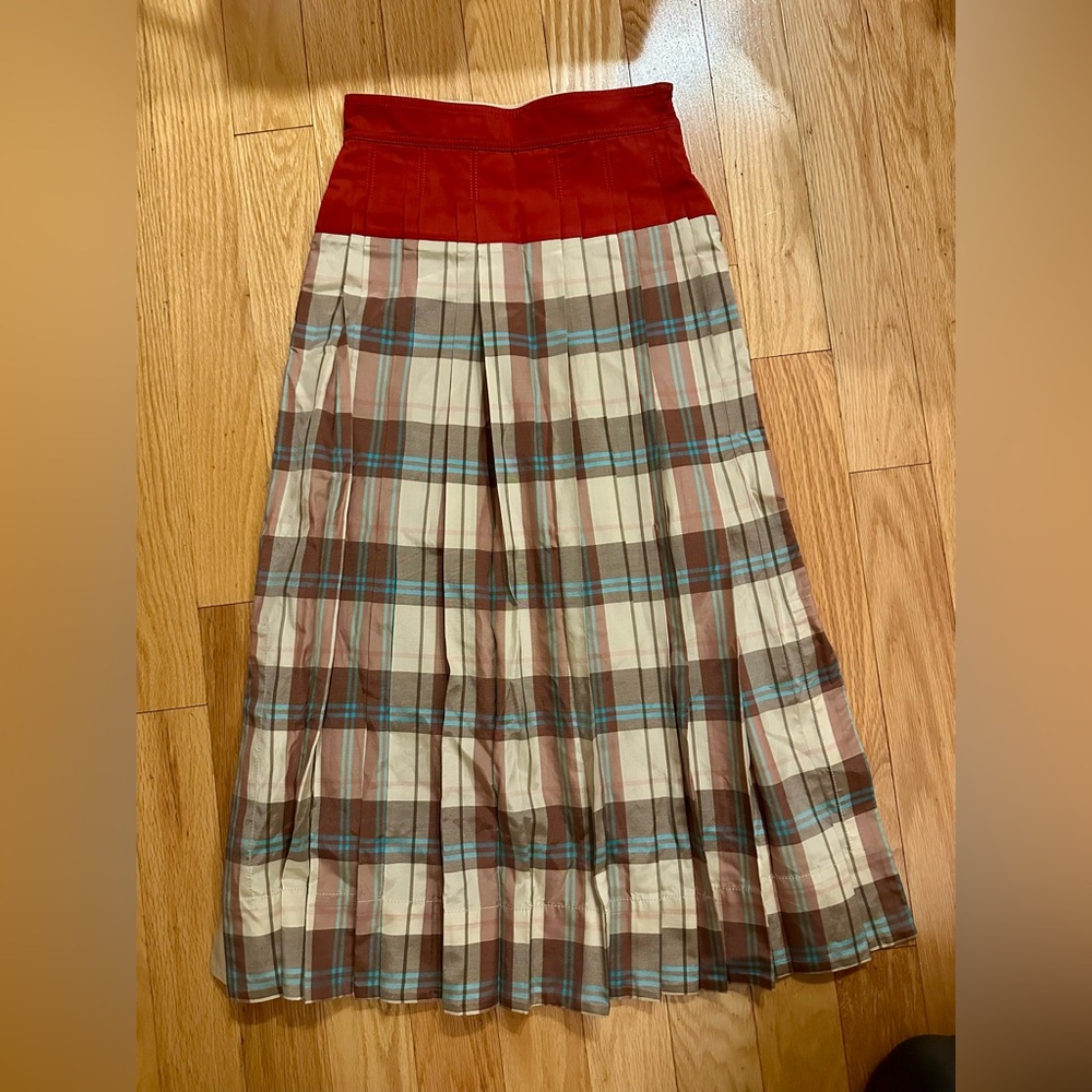 Tory Burch Red and Brown Plaid Maxi Skirt